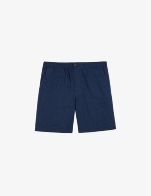Ted Baker Mens Navy Brixtun Elasticated-waistband Linen-blend Shorts