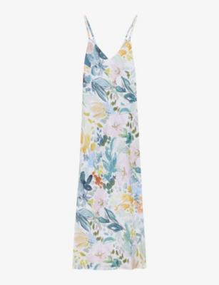Shop Ted Baker Adamela Graphic-print V-neck Woven Midaxi Dress In Ivory