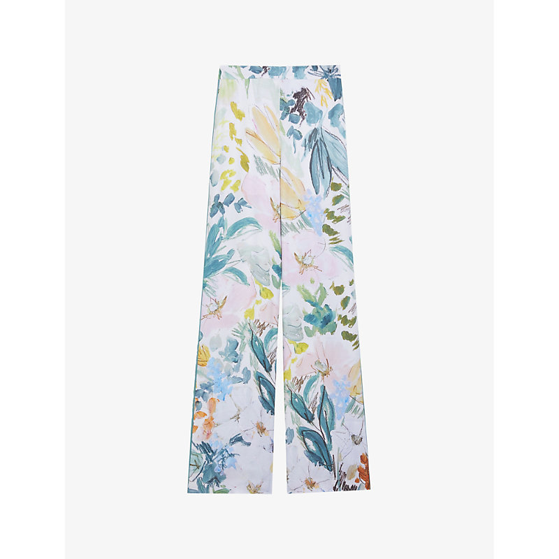 Shop Ted Baker Women's Ivory Sarca Floral-print Wide-leg Woven Trousers