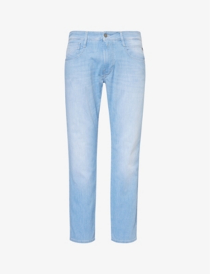 Shop Replay Men's Light Blue Anbass X-lite Slim-fit Tapered Leg Jeans