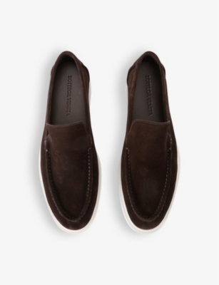 Shop Bottega Veneta Men's Dark Brown Astaire Contrast-sole Suede Loafers