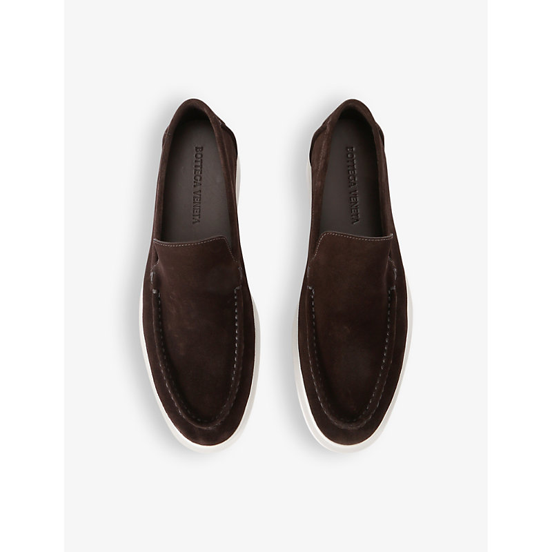 Shop Bottega Veneta Men's Dark Brown Astaire Contrast-sole Suede Loafers
