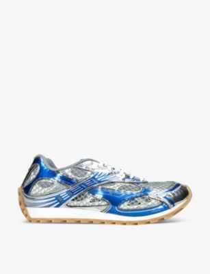 Mens Bottega Veneta Orbit Metallic-Panel Net-Covered Low-Top Trainers