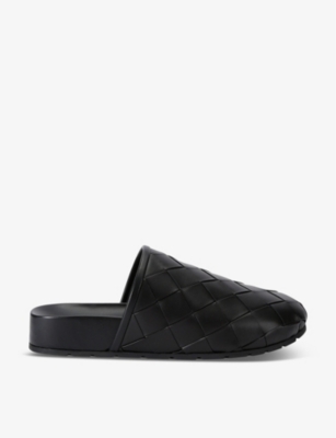 Shop Bottega Veneta Mens Black Reggie Woven Leather Clog