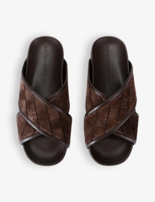 Shop Bottega Veneta Mens Dark Brown Tarik Woven Leather Sandals Eur 43 / 9 Uk