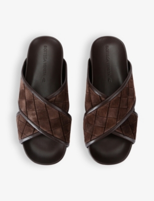 Shop Bottega Veneta Men's Dark Brown Tarik Woven Leather Sandals