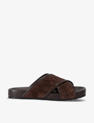 Shop Bottega Veneta Men's Dark Brown Tarik Woven Leather Sandals