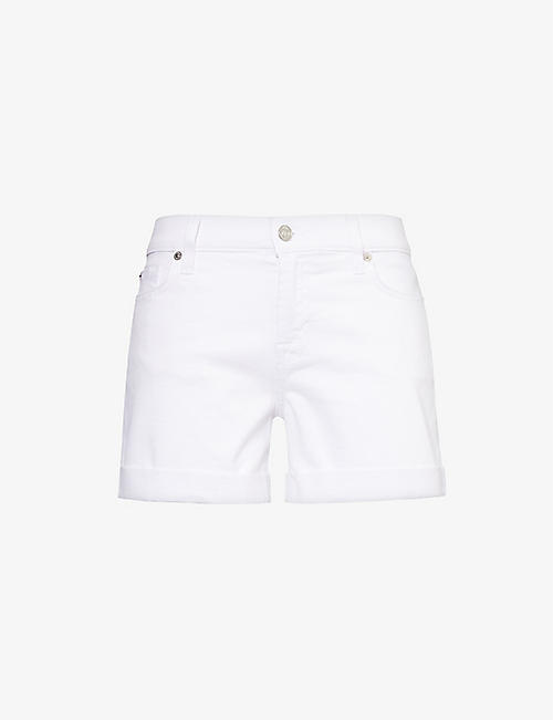 7 FOR ALL MANKIND: Rolled-hem mid-rise stretch-denim blend shorts