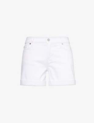 Shop 7 For All Mankind Women's White Rolled-hem Mid-rise Stretch-denim Blend Shorts