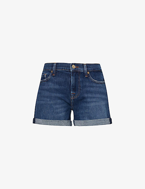 7 FOR ALL MANKIND: Folded-cuff mid-rise stretch-denim shorts