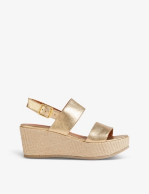 Shop Lk Bennett Women's Gol-soft Gold Adriana Double-strap Leather Espadrille Wedges