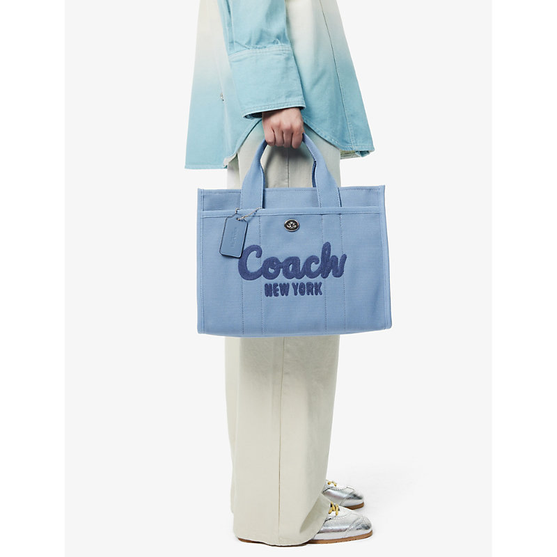 Shop Coach Women's Lh/slate Blue Cargo Logo-embroidered Canvas Tote Bag