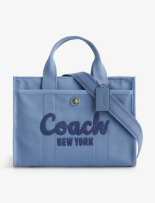 Shop Coach Women's Lh/slate Blue Cargo Logo-embroidered Canvas Tote Bag