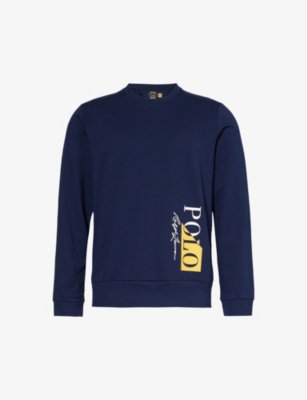 Polo Ralph Lauren Mens Navy Logo Text-print Regular-fit Cotton-blend Jersey T-shirt
