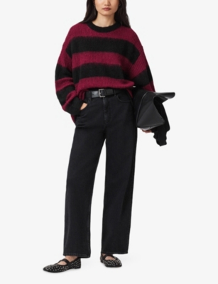 Allsaints Onyx Striped Relaxed Sweater In Black