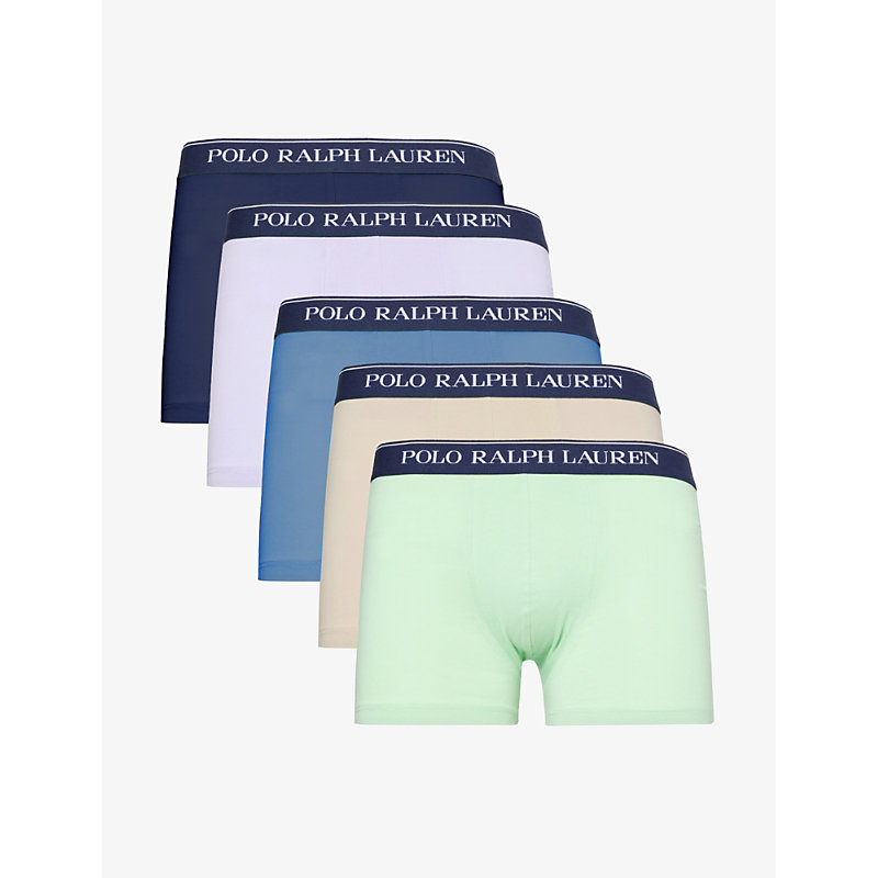 Shop Polo Ralph Lauren Men's Multi Logo-waistband Pack Of Five Stretch-cotton Trunks