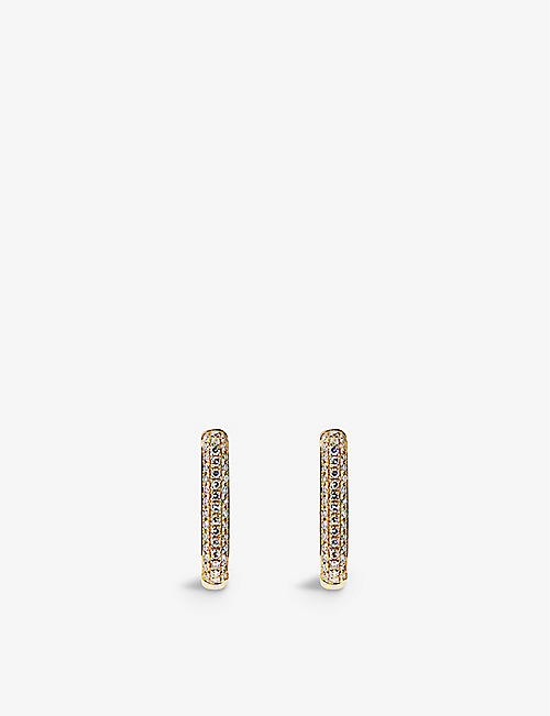 ROXANNE FIRST: Oval 14ct yellow-gold and 0.23ct pavé diamond hoop earrings