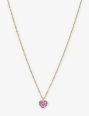 ROXANNE FIRST: Mini Heart 14ct yellow-gold and 0.10ct sapphire pendant necklace