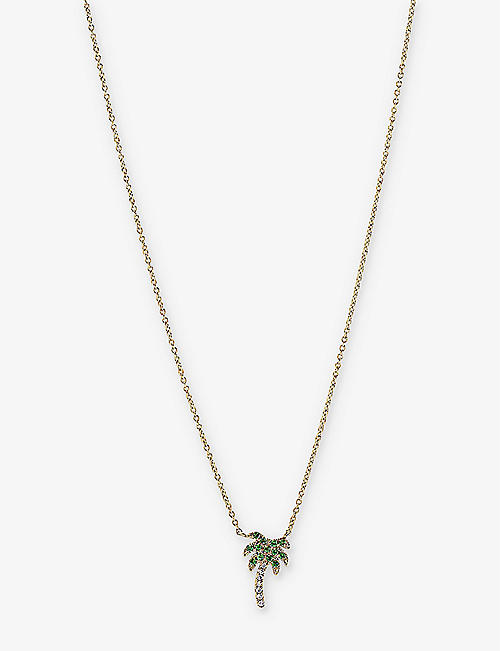 ROXANNE FIRST: Rocky's Mini Palm Tree 14ct yellow-gold 0.02ct diamond and 0.10ct garnet charm necklace