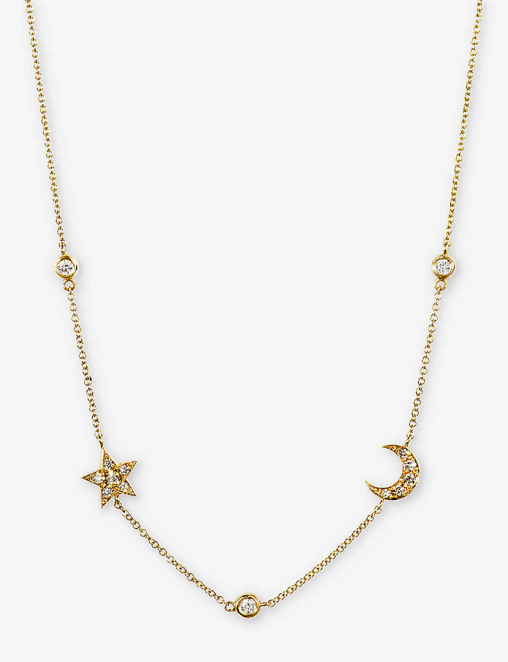 Roxanne First Womens Yellow Gold Star And Moon 14ct Yellow-gold And 0.18ct Diamond Charm Necklace