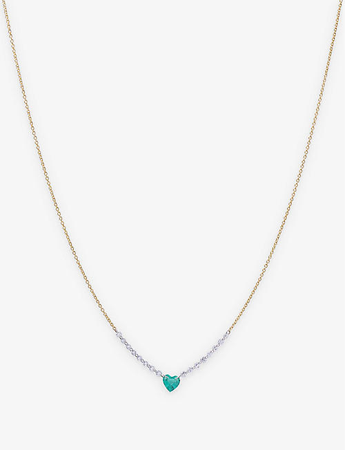 ROXANNE FIRST: Heart 18ct yellow-gold 0.48ct diamond and 0.42ct emerald necklace