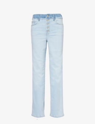 Good American Womens Indigo624 Good Boy Two-tone Straight-leg Mid-rise Jeans In Indigo624