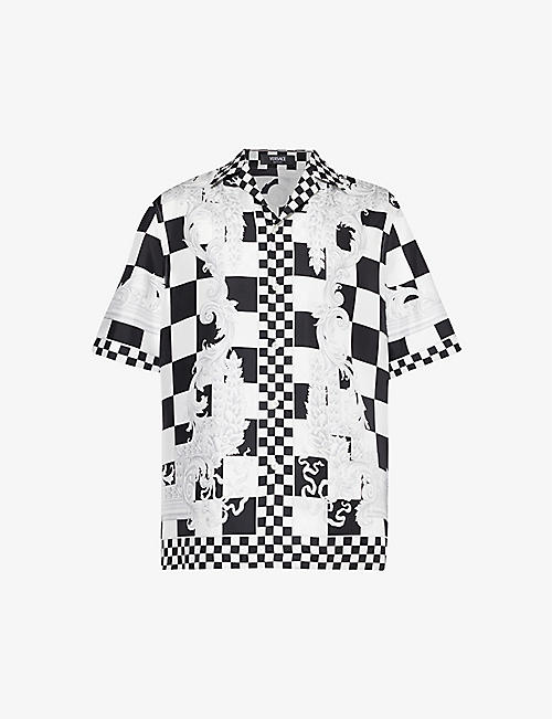 VERSACE: Contrast Medusa checked relaxed-fit silk shirt