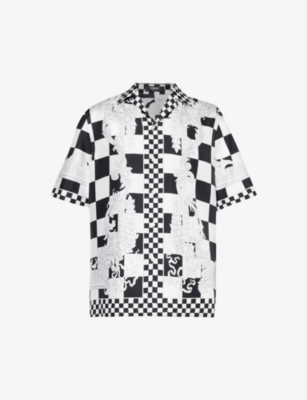 Shop Versace Mens Black+white+silver Contrast Medusa Checked Relaxed-fit Silk Shirt
