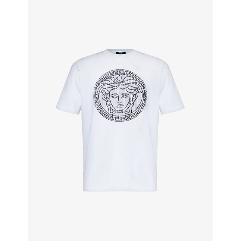 Versace Mens Optical White Medusa Brand-emblem Cotton-jersey T-shirt