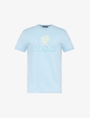 Versace Medusa Logo T-shirt In 95 Pastel Blue + Stampa