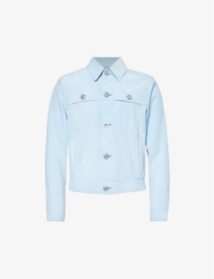Shop Versace Blouson Medusa-button Regular-fit Leather Jacket In Light Blue