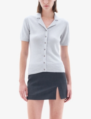 Shop Filippa K Women's Light Grey Slim-fit Knitted Linen-blend Top
