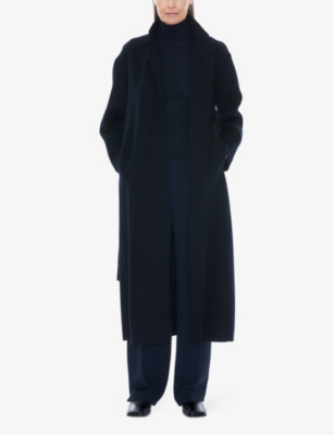 Shop Filippa K Women's Navy Alexa Belted Wool-blend Coat
