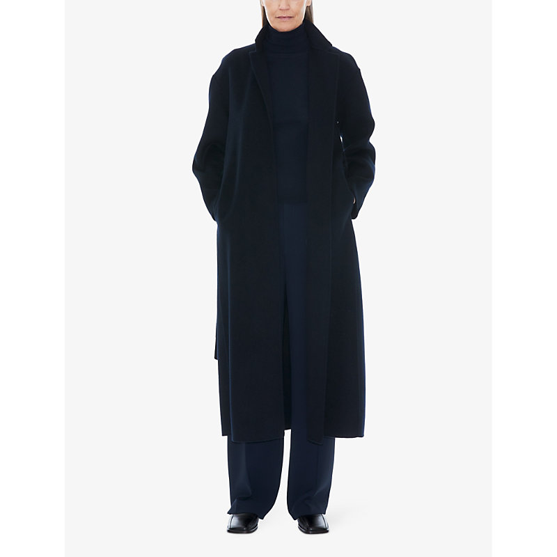Shop Filippa K Womens Navy Alexa Belted Wool-blend Coat