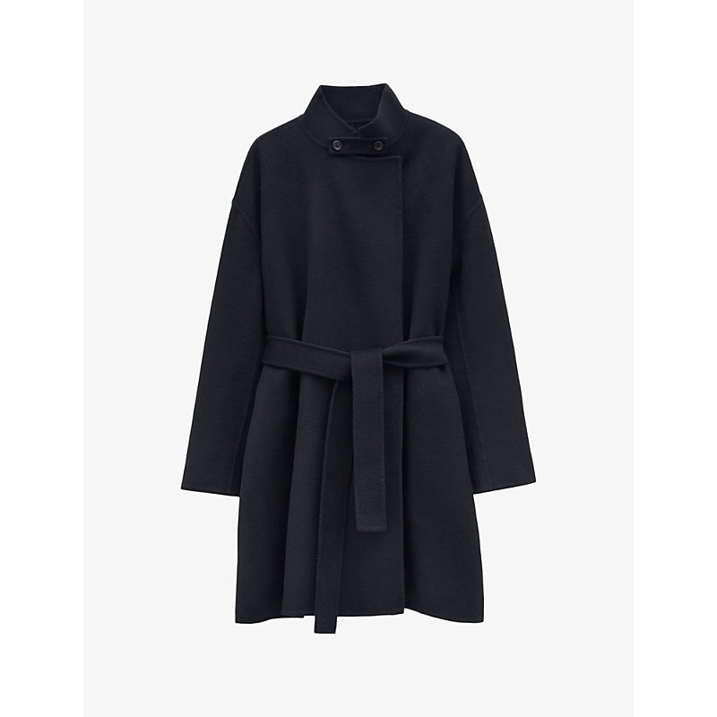 Shop Filippa K Women's Black Edina Collar-tab Wool-blend Coat