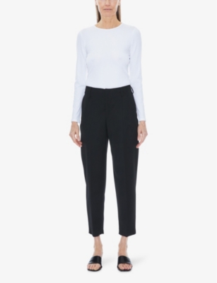 Shop Filippa K Women's Black Karlie Tapered-leg High-rise Stretch Woven-blend Trousers