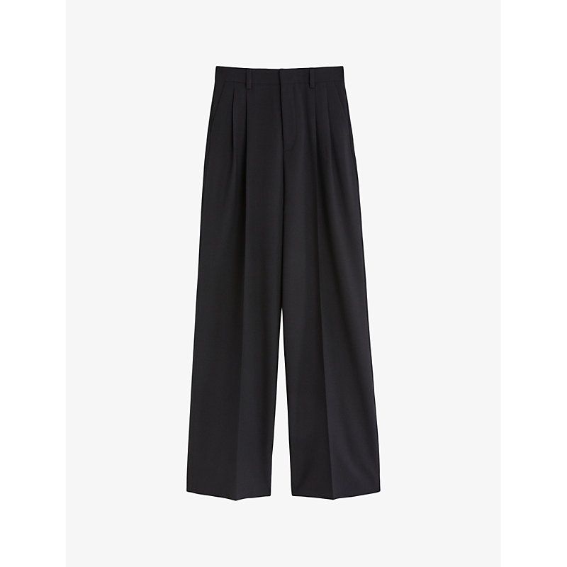 Filippa K Womens Black Darcey Wide-leg High-rise Wool-blend Trousers