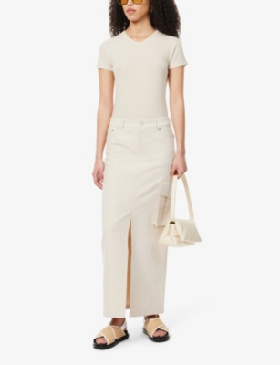 Shop Filippa K Women's Ivory Patch-pocket Cotton And Linen Maxi Skirt