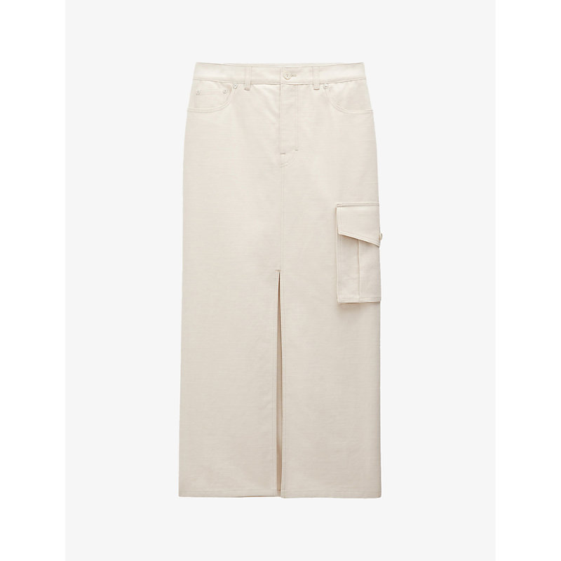 Filippa K Womens Ivory Patch-pocket Cotton And Linen Maxi Skirt