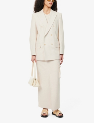 Shop Filippa K Women's Ivory Peak-lapel Double Breasted Wool And Linen Blazer