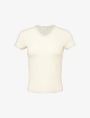 Filippa K Womens Light Beige V-neck Short-sleeved Stretch-cupro T-shirt