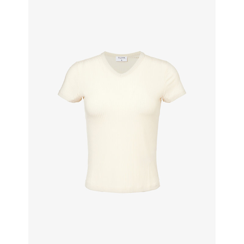 Filippa K Womens Light Beige V-neck Short-sleeved Stretch-cupro T-shirt