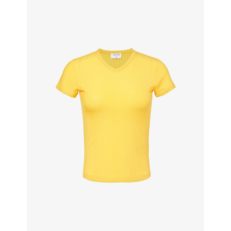 Filippa K Womens Sunset Yellow V-neck Ribbed Stretch-cupro T-shirt