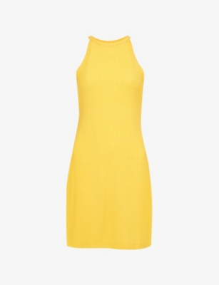 Filippa K Womens Sunset Yellow Round-neck Ribbed Stretch-cupro Mini Dress