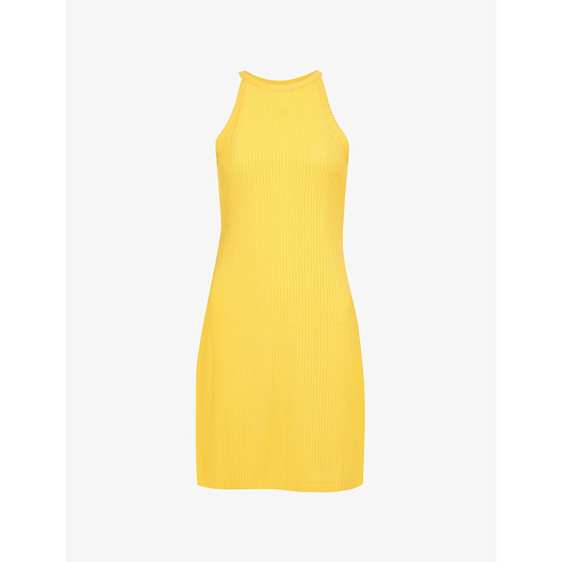 Filippa K Womens Sunset Yellow Round-neck Ribbed Stretch-cupro Mini Dress