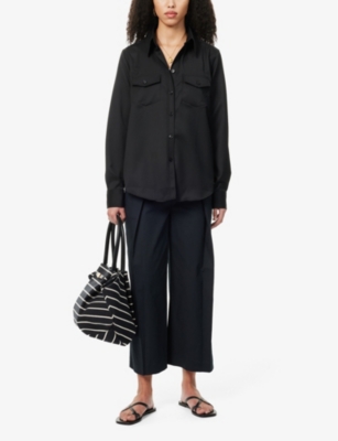 Shop Filippa K Women's Black Patch-pocket Stretch-woven Shirt