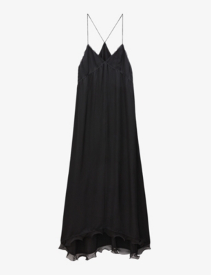 Shop Filippa K Women's Black Frill-trim Woven Maxi Dress