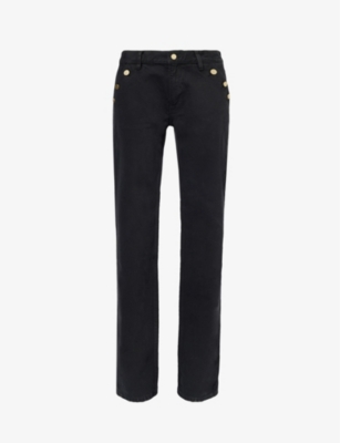 Filippa K Womens Black Button-embellished Straight-leg Mid-rise Denim Jeans