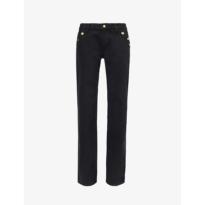 Filippa K Womens Black Button-embellished Straight-leg Mid-rise Denim Jeans