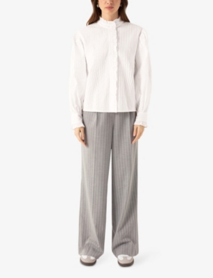 Ro&zo Pintuck Ruffled Cotton Blouse In White